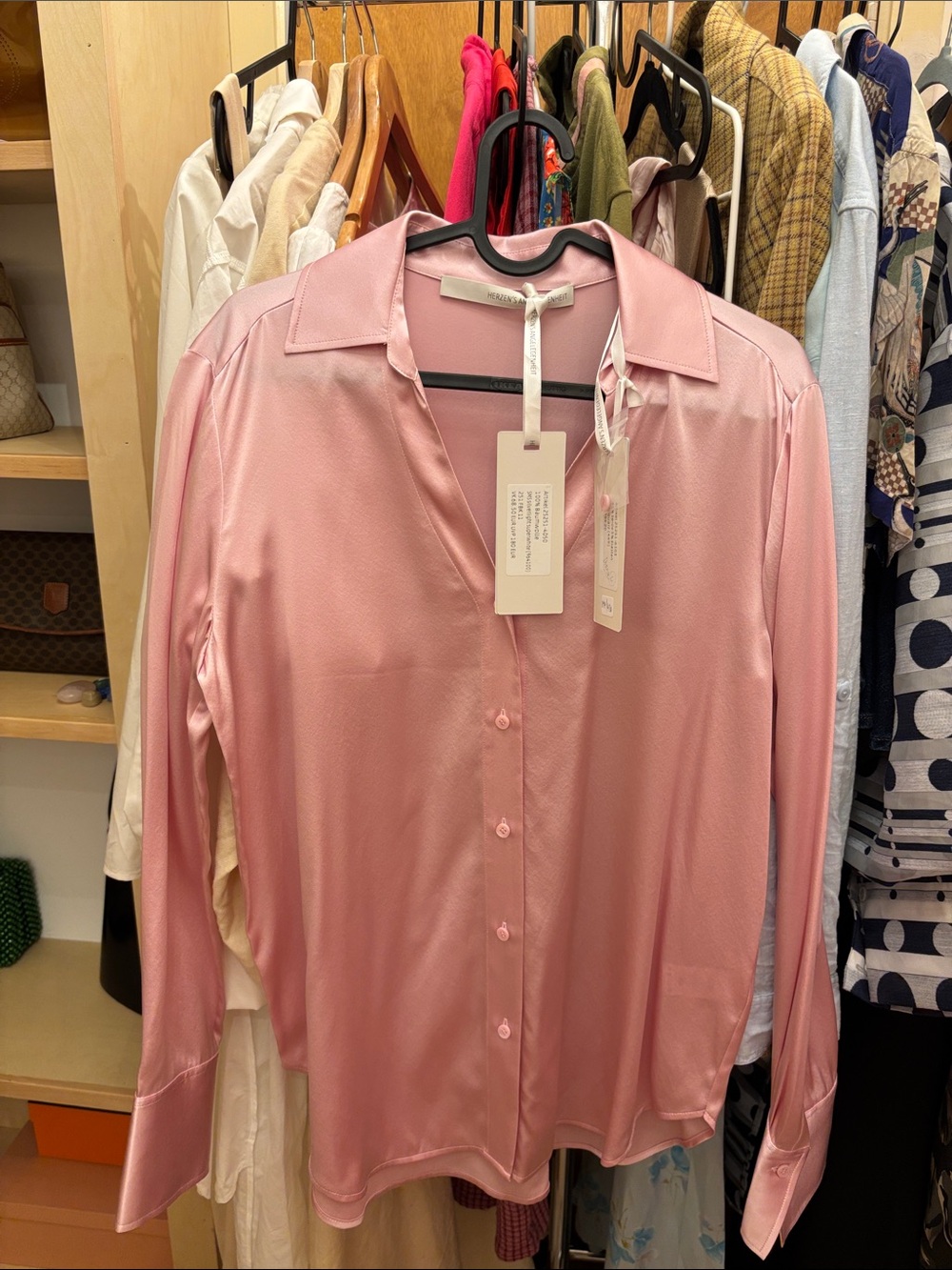 Sandro Pink Satin Button-Up Shirt